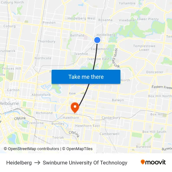Heidelberg to Swinburne University Of Technology map