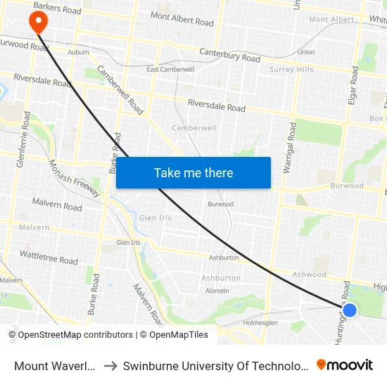 Mount Waverley to Swinburne University Of Technology map
