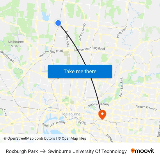 Roxburgh Park to Swinburne University Of Technology map