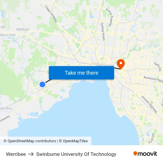 Werribee to Swinburne University Of Technology map