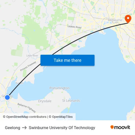 Geelong to Swinburne University Of Technology map