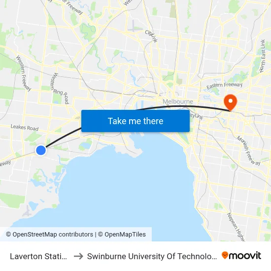 Laverton Station to Swinburne University Of Technology map