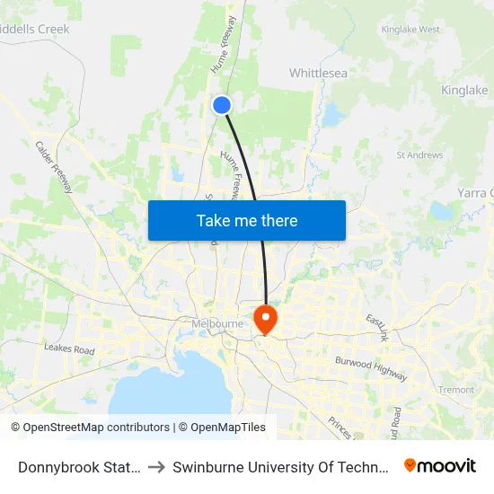 Donnybrook Station to Swinburne University Of Technology map