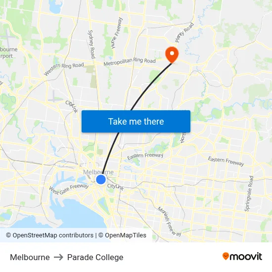 Melbourne to Parade College map