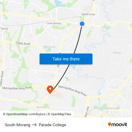 South Morang to Parade College map