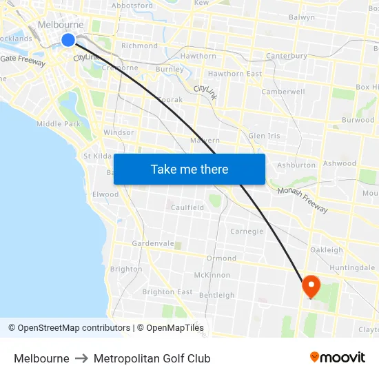 Melbourne to Metropolitan Golf Club map