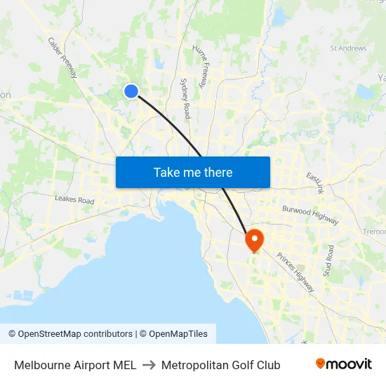 Melbourne Airport MEL to Metropolitan Golf Club map