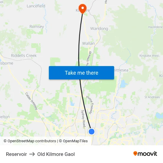 Reservoir to Old Kilmore Gaol map