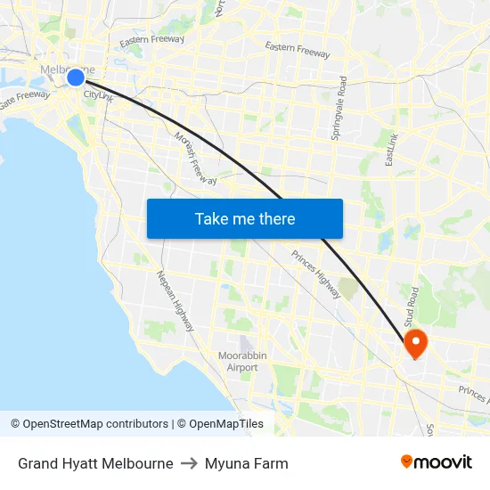 Grand Hyatt Melbourne to Myuna Farm map