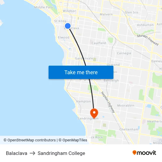 Balaclava to Sandringham College map