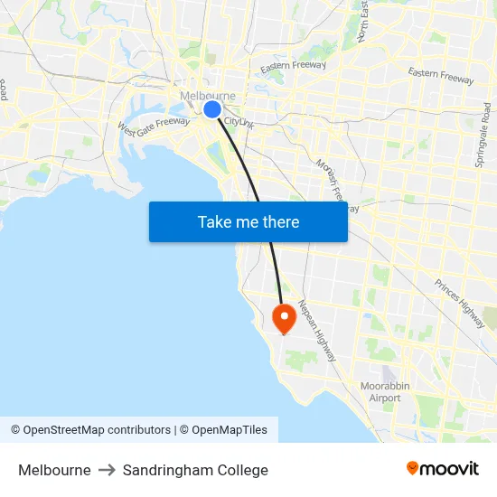 Melbourne to Sandringham College map