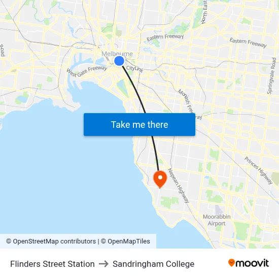 Flinders Street Station to Sandringham College map