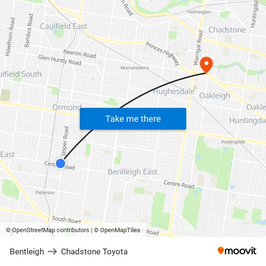 Bentleigh to Chadstone Toyota map