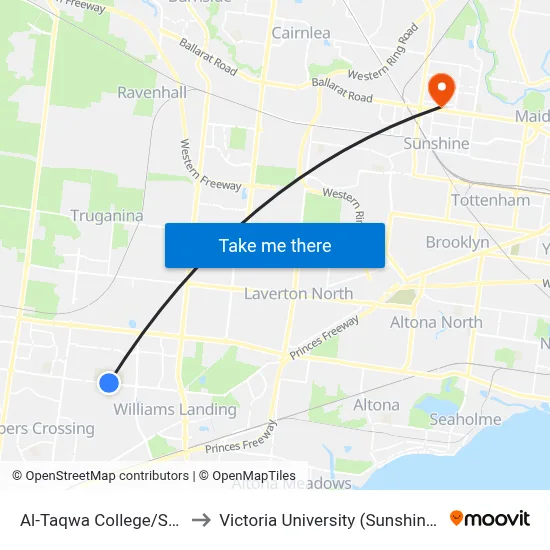 Al-Taqwa College/Sayers Rd to Victoria University (Sunshine Campus) map
