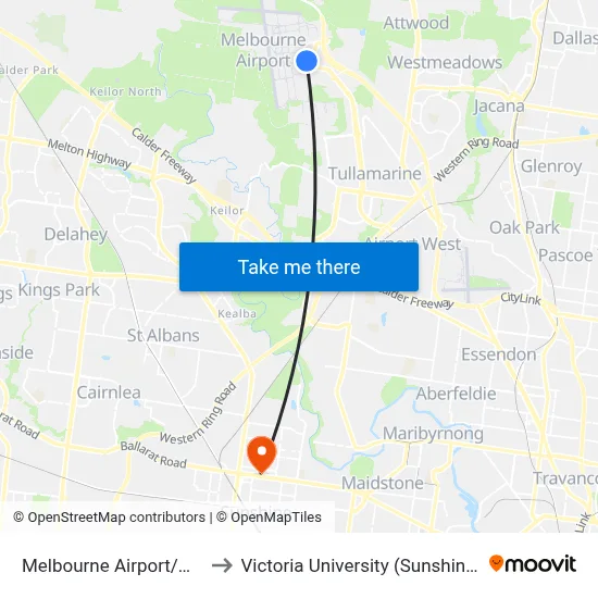 Melbourne Airport/Grants Rd to Victoria University (Sunshine Campus) map