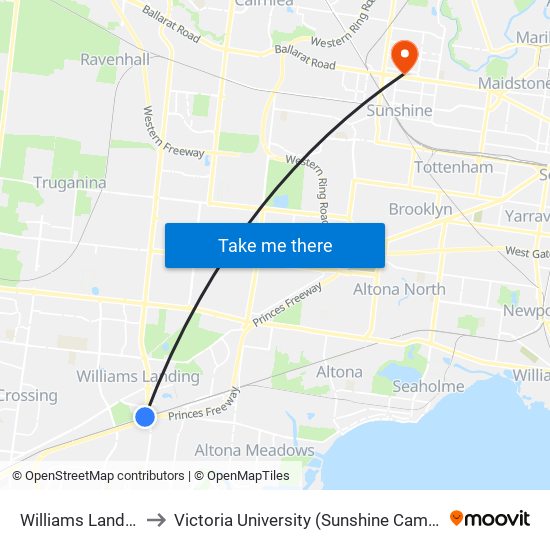 Williams Landing to Victoria University (Sunshine Campus) map