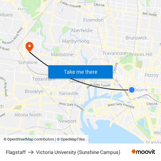 Flagstaff to Victoria University (Sunshine Campus) map