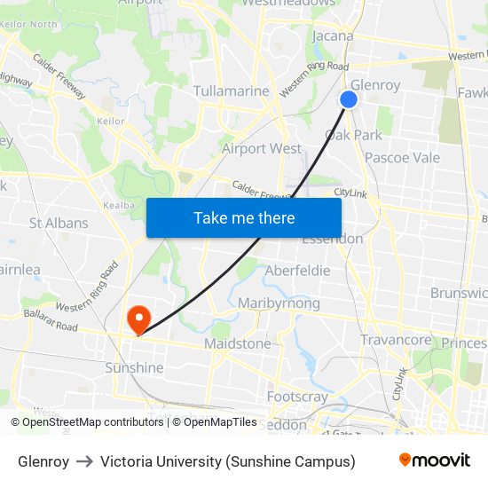 Glenroy to Victoria University (Sunshine Campus) map