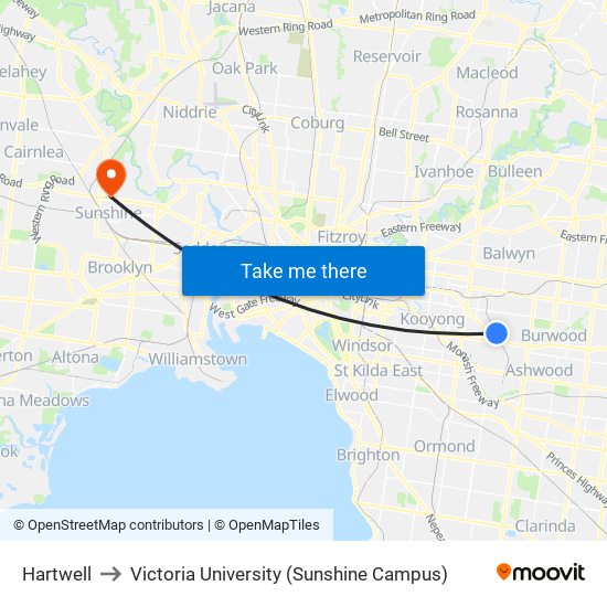 Hartwell to Victoria University (Sunshine Campus) map