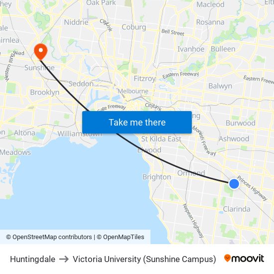 Huntingdale to Victoria University (Sunshine Campus) map