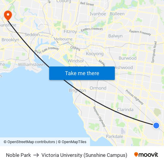 Noble Park to Victoria University (Sunshine Campus) map