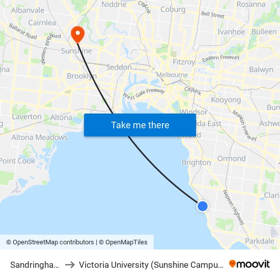 Sandringham to Victoria University (Sunshine Campus) map