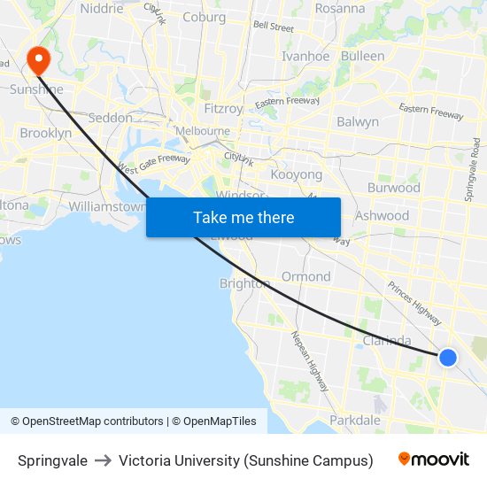 Springvale to Victoria University (Sunshine Campus) map
