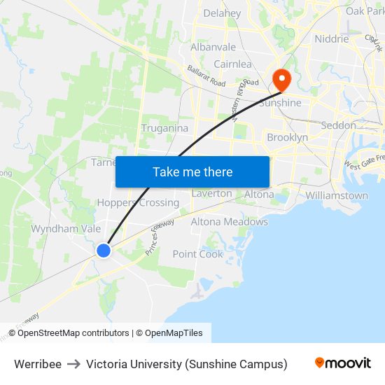 Werribee to Victoria University (Sunshine Campus) map