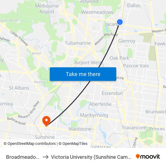 Broadmeadows to Victoria University (Sunshine Campus) map