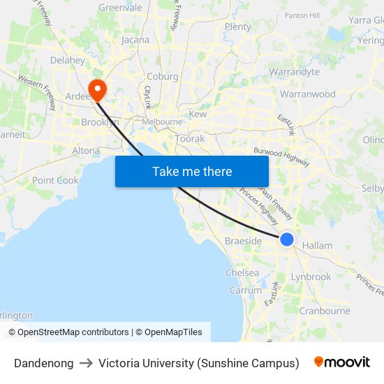 Dandenong to Victoria University (Sunshine Campus) map