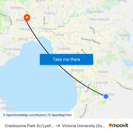 Cranbourne Park Sc/Lyall St to Victoria University (Sunshine Campus) map