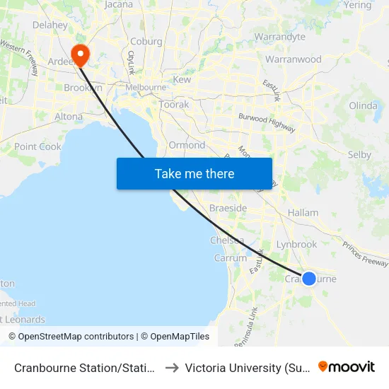 Cranbourne Station/Station St to Victoria University (Sunshine Campus) map