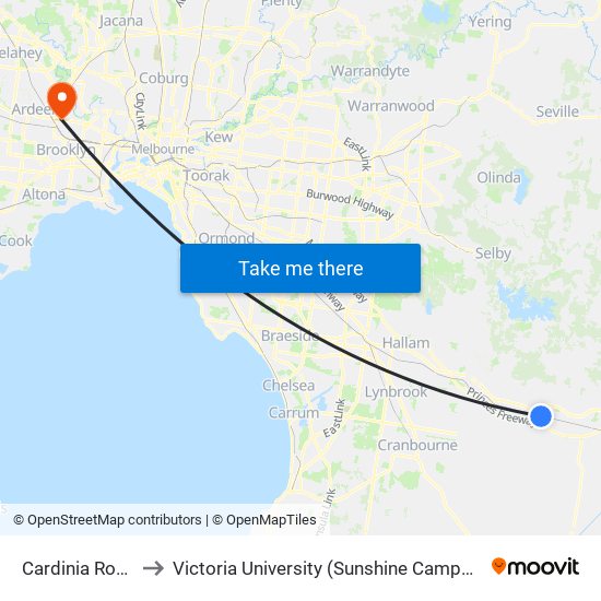 Cardinia Road to Victoria University (Sunshine Campus) map