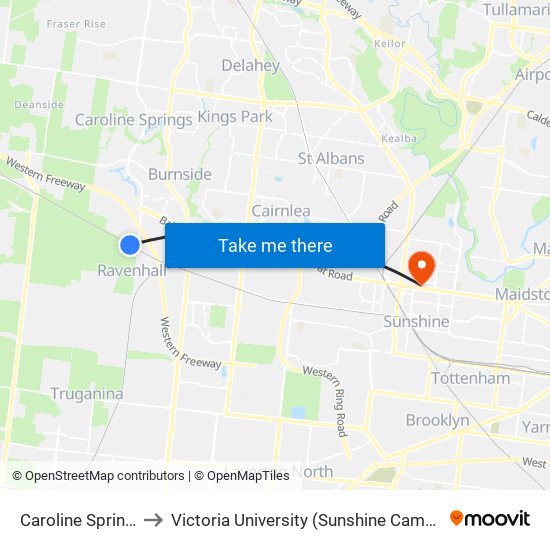 Caroline Springs to Victoria University (Sunshine Campus) map