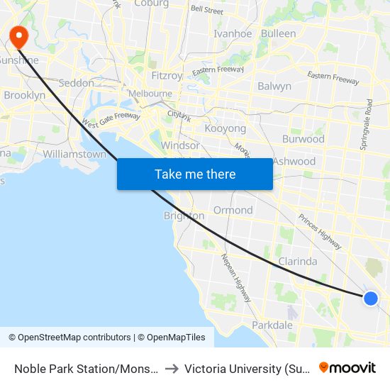 Noble Park Station/Mons Pde (Noble Park) to Victoria University (Sunshine Campus) map