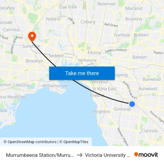 Murrumbeena Station/Murrumbeena Rd to Victoria University (Sunshine Campus) map