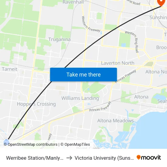 Werribee Station/Manly St to Victoria University (Sunshine Campus) map