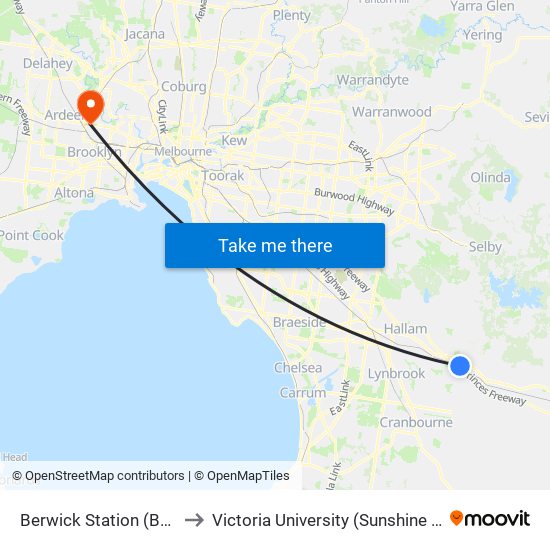 Berwick Station (Berwick) to Victoria University (Sunshine Campus) map