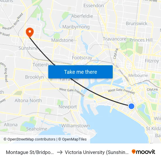 Montague St/Bridport St #28 to Victoria University (Sunshine Campus) map