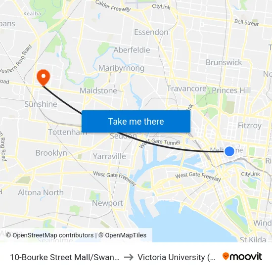 Bourke Street Mall/Swanston St #10 to Victoria University (Sunshine Campus) map