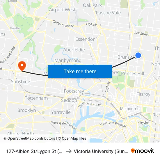 Albion St/Lygon St #127 to Victoria University (Sunshine Campus) map
