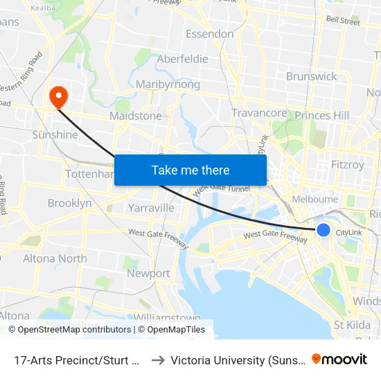 Arts Precinct/Sturt St #17 to Victoria University (Sunshine Campus) map