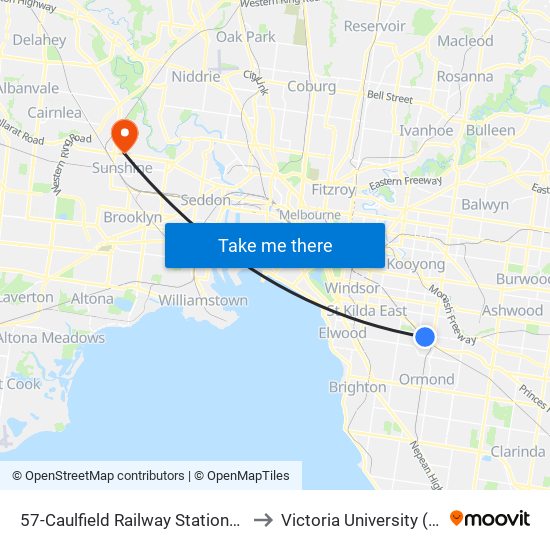 57-Caulfield Railway Station/Derby Rd (Caulfield East) to Victoria University (Sunshine Campus) map