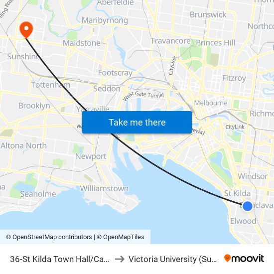 36-St Kilda Town Hall/Carlisle St (St Kilda) to Victoria University (Sunshine Campus) map