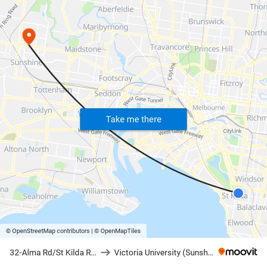 32-Alma Rd/St Kilda Rd (St Kilda) to Victoria University (Sunshine Campus) map