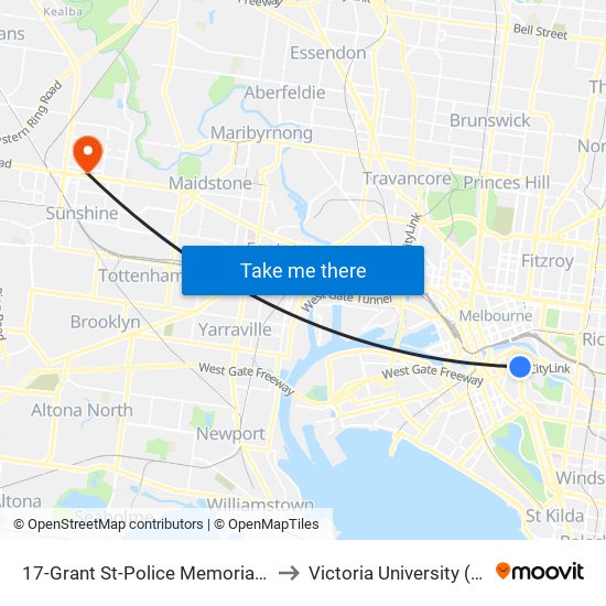 17-Grant St-Police Memorial/St Kilda Rd (Southbank) to Victoria University (Sunshine Campus) map