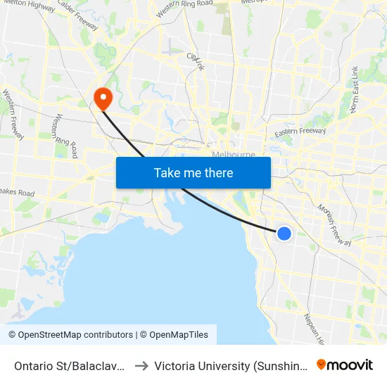 Ontario St/Balaclava Rd #44 to Victoria University (Sunshine Campus) map