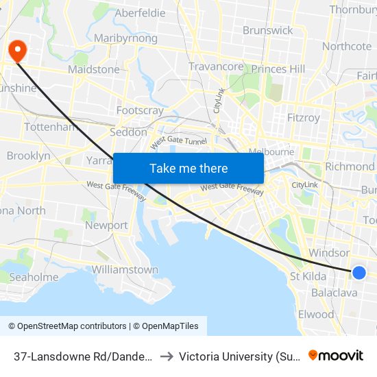 37-Lansdowne Rd/Dandenong Rd (Prahran) to Victoria University (Sunshine Campus) map