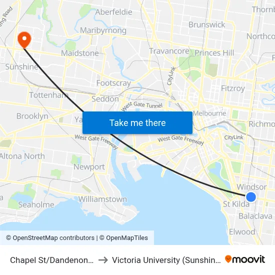 Chapel St/Dandenong Rd #32 to Victoria University (Sunshine Campus) map