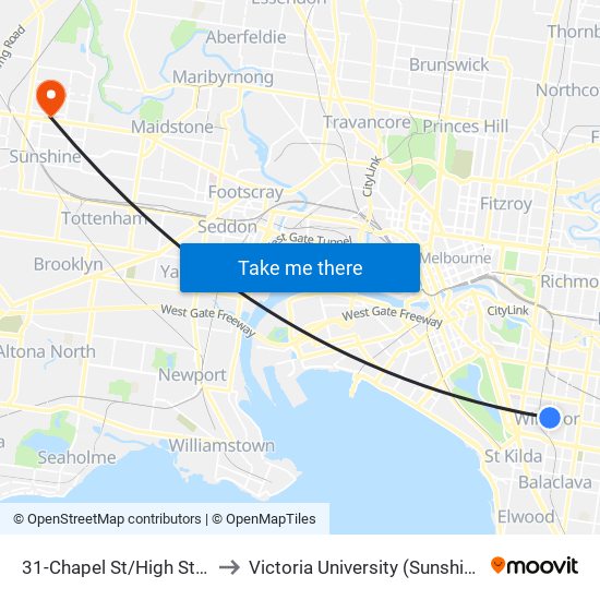 31-Chapel St/High St (Prahran) to Victoria University (Sunshine Campus) map